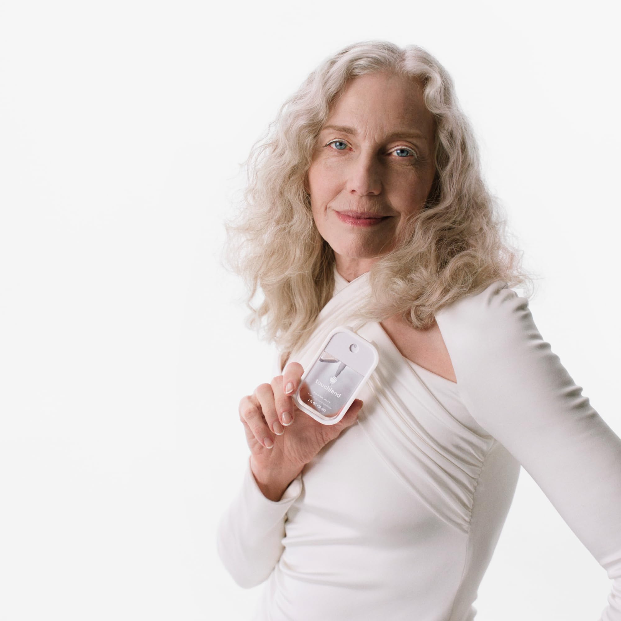 Touchland Hand Mist Case Trio Blanc Glacial — arrière, protection et accessoire coordonné.