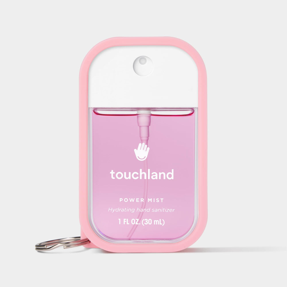 Touchland Hand Mist Case Trio Rose Bubblegum — avant, accessoire coloré et pratique.