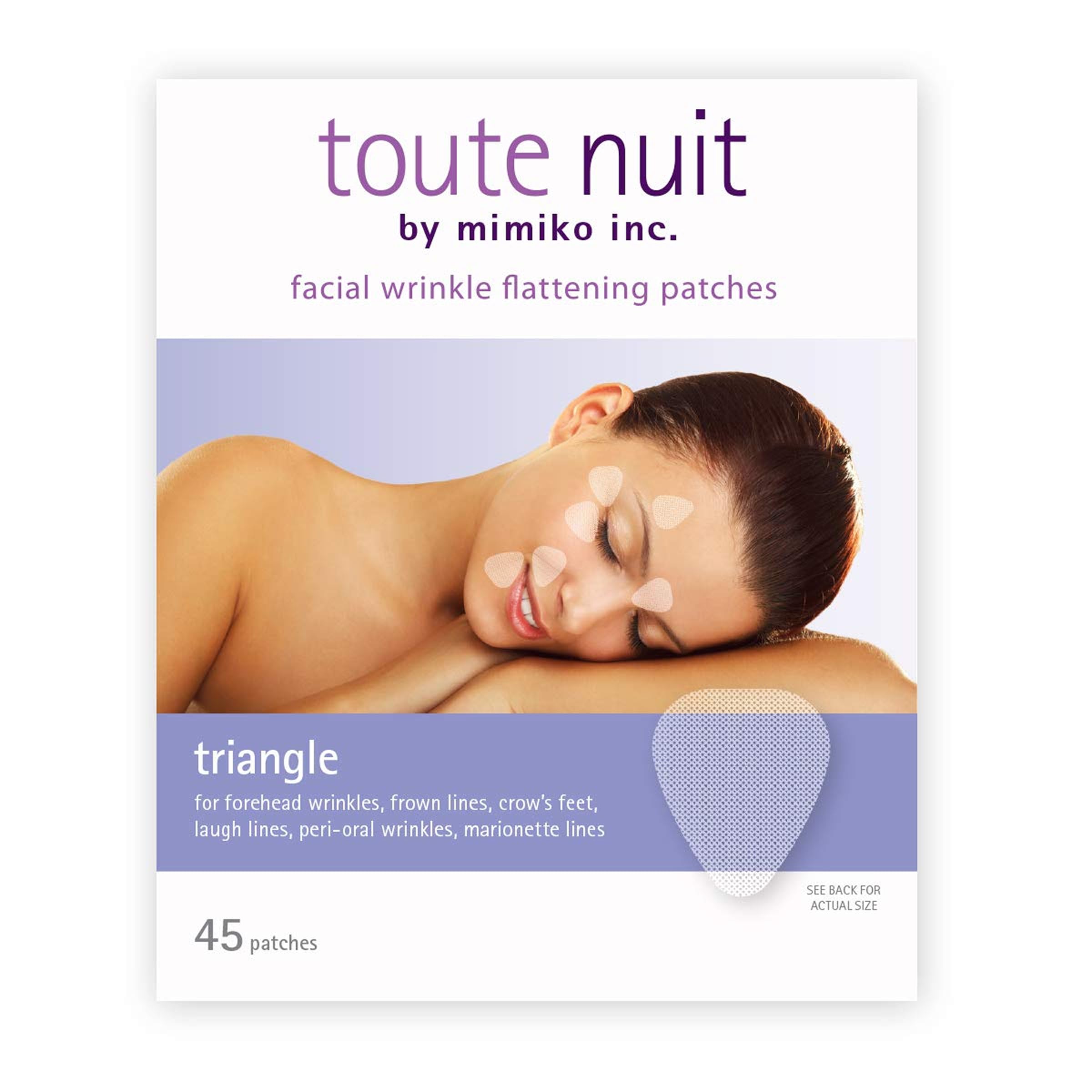 Toute Nuit triangle pansement-visage-rides-sourcils: réduction visuelle des rides entre les sourcils.