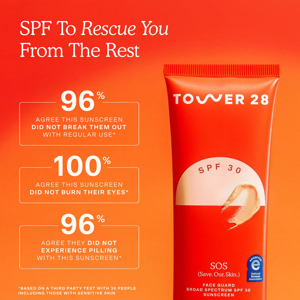 Tower 28 SOS FaceGuard SPF30 – formule douce pour peaux sensibles.
