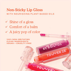 Tower 28 ShineOn Lip Jelly, texture laitée, couleur rosée flatteuse et confortable.