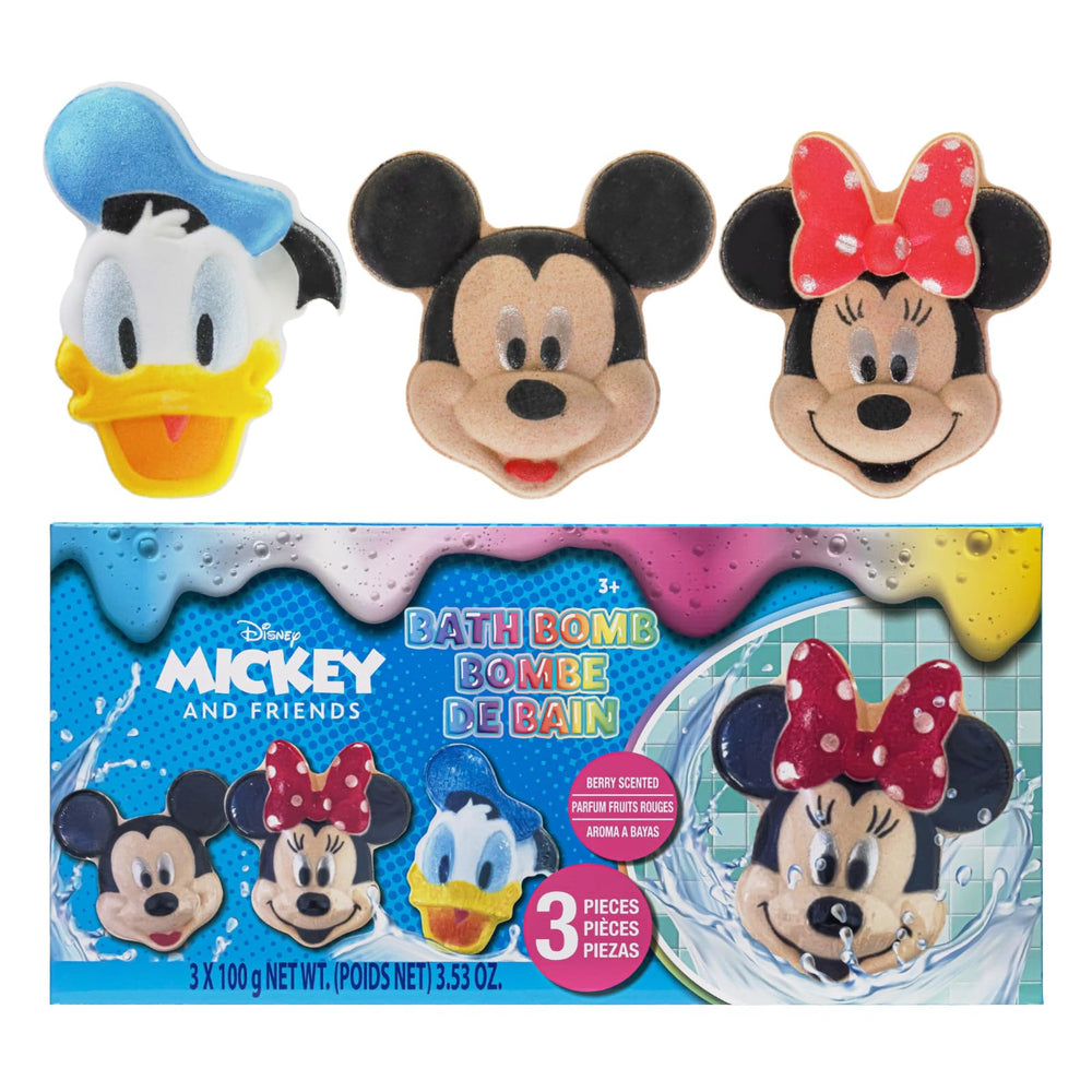 Townley Girl bombes de bain Mickey, Minnie et Donald colorées dans l’eau.