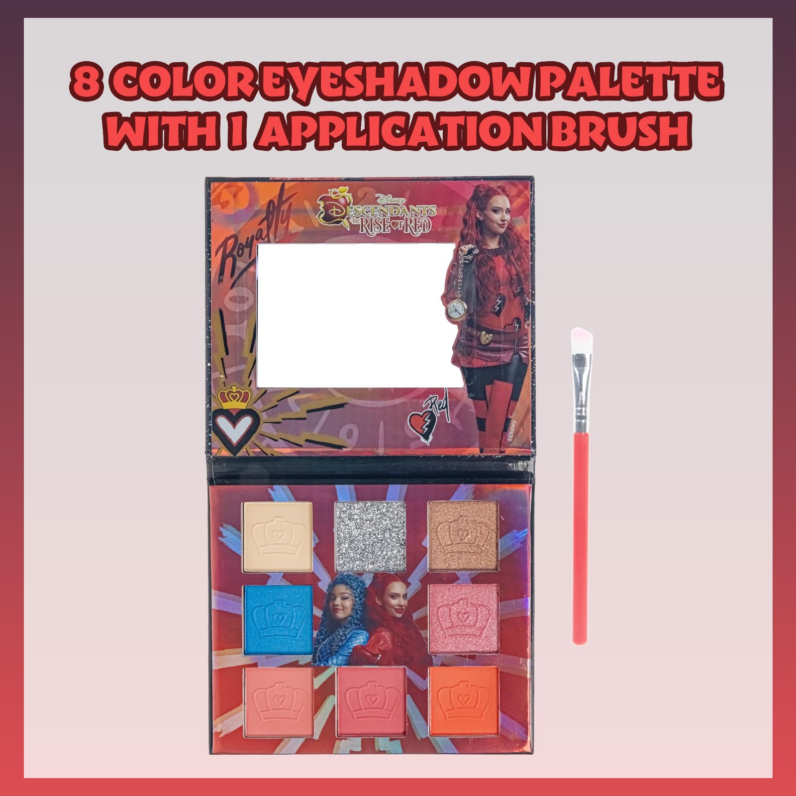 Miroir intégré sur Townley Girl Descendants Rise Red pour des retouches rapides.
