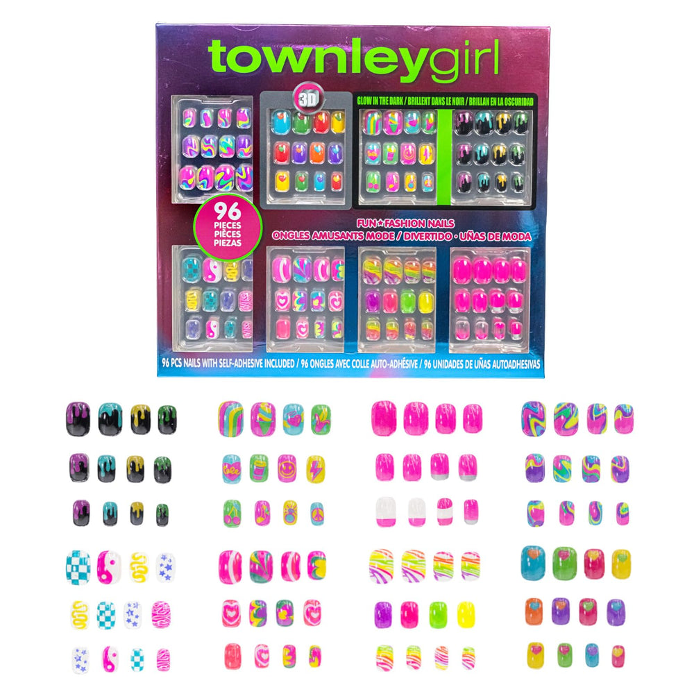 Townley Girl ensemble 96 ongles pré-collés pour une application rapide.