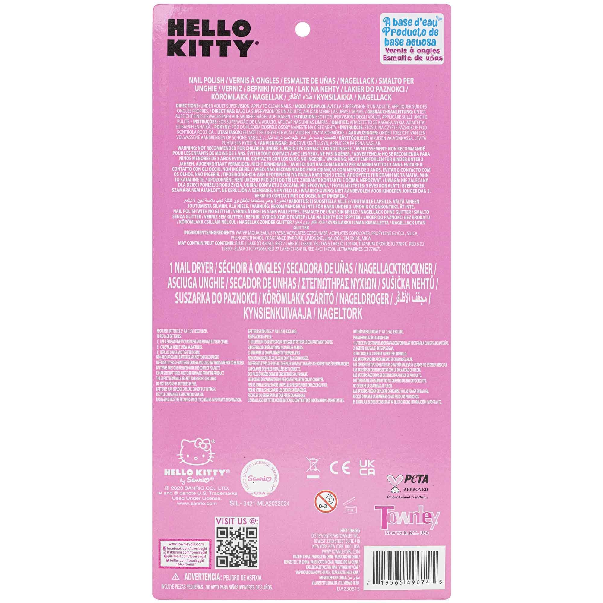 Gift-ready Hello Kitty nail polish kit for birthdays and party favors.