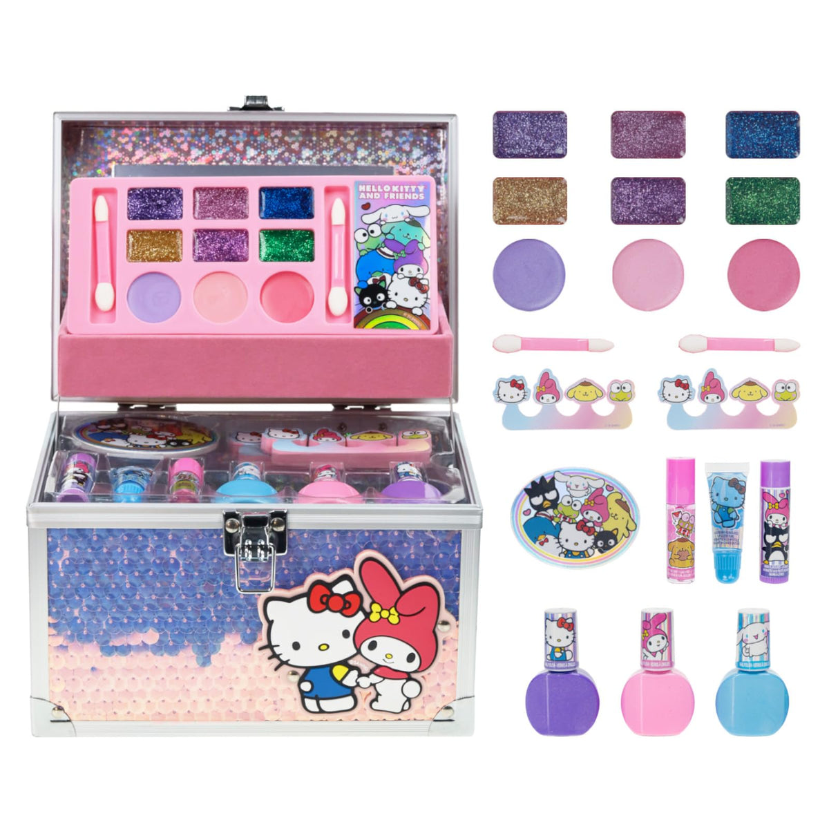 Townley Girl Hello Kitty trousse de maquillage rigide en acrylique, portable et pratique.