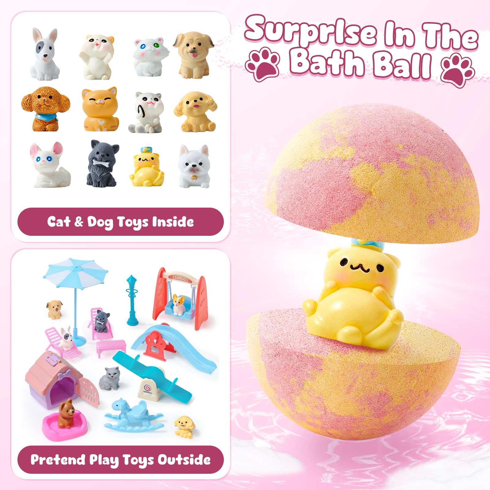 Toylink bombe-bain chat dans eau, couleur vive et mousse douce.