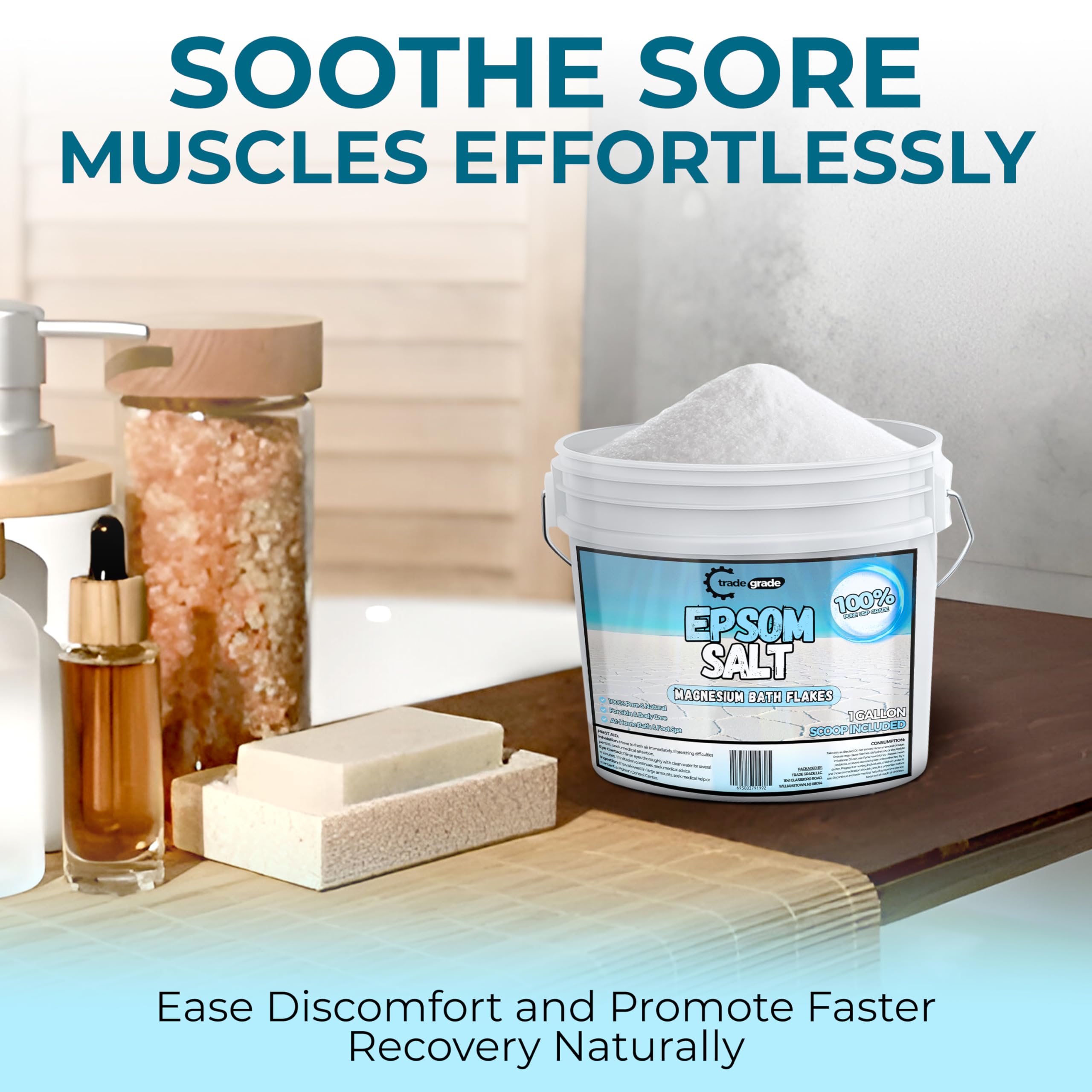 Trade Grade Sels Epsom – seau avec cuillère, mesure simple et pratique.