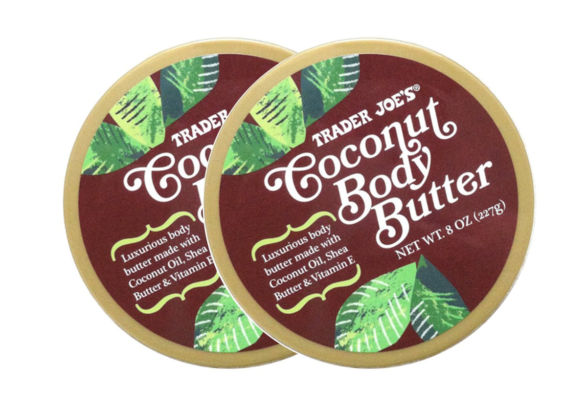 Beurre corporel Trader Joe's coco, vue avant du pack, hydratation douce.