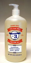 Trader Joe's Formule No.3 tout-en-un, flacon avant, pratique pour cheveux et peau.