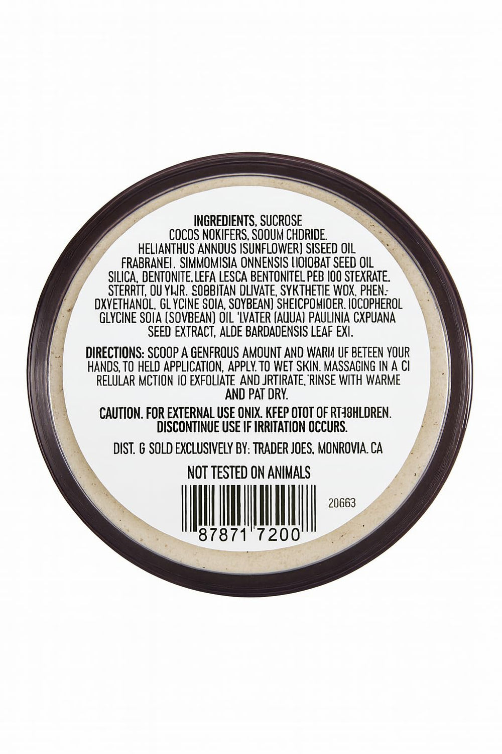 Texture gommage Trader Joe's avec sucre grossier et coco pour exfolier en douceur