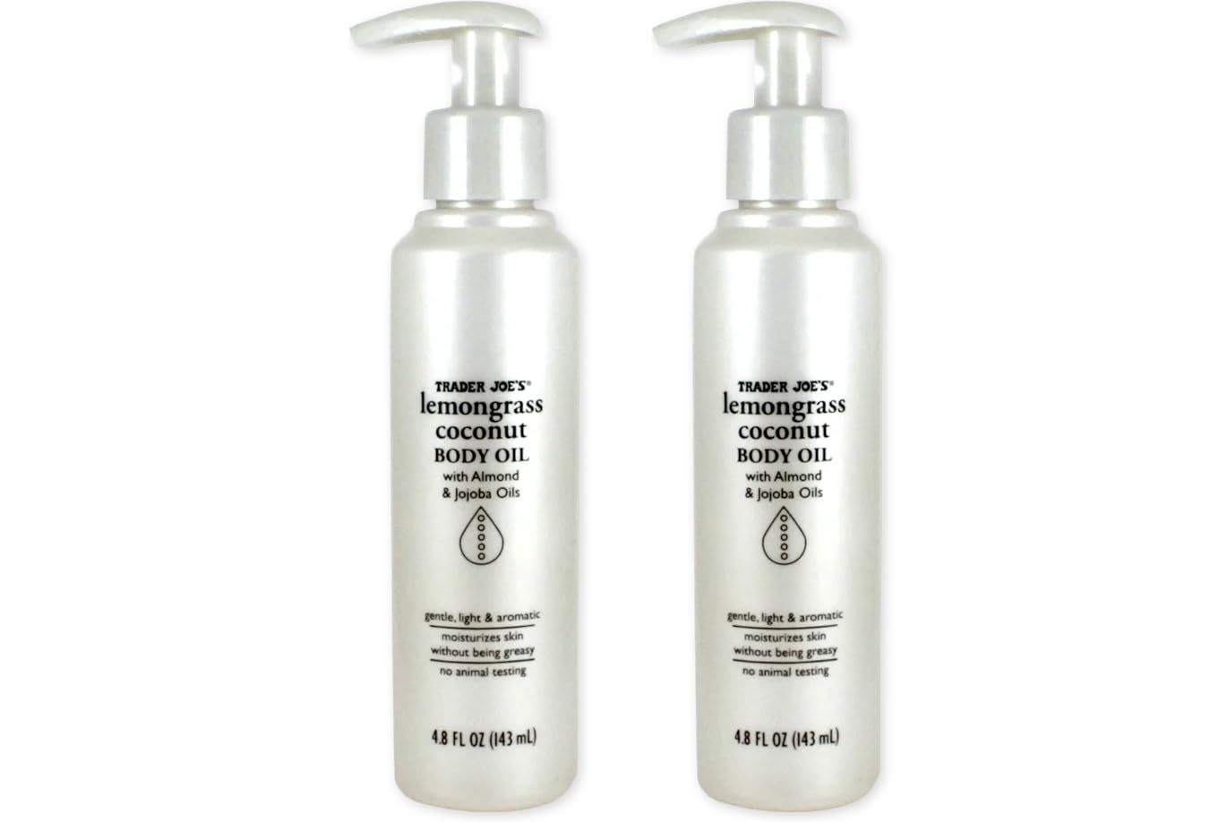 Huile corporelle Trader Joe's citronnelle et coco, bouteille pratique pour hydratation légère et parfum frais.