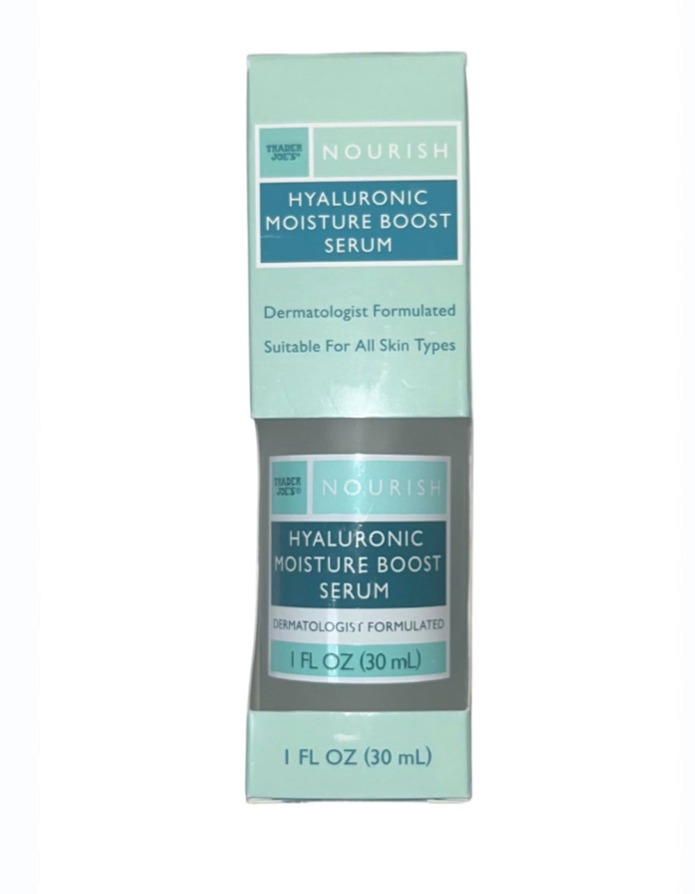 Sérum hyaluronique Trader Joe's dans sa bouteille, hydratation durable.