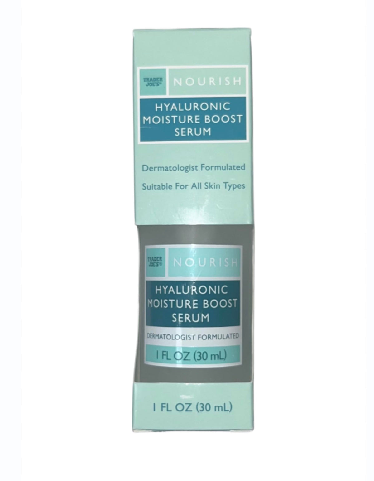 Sérum hyaluronique Trader Joe's dans sa bouteille, hydratation durable.