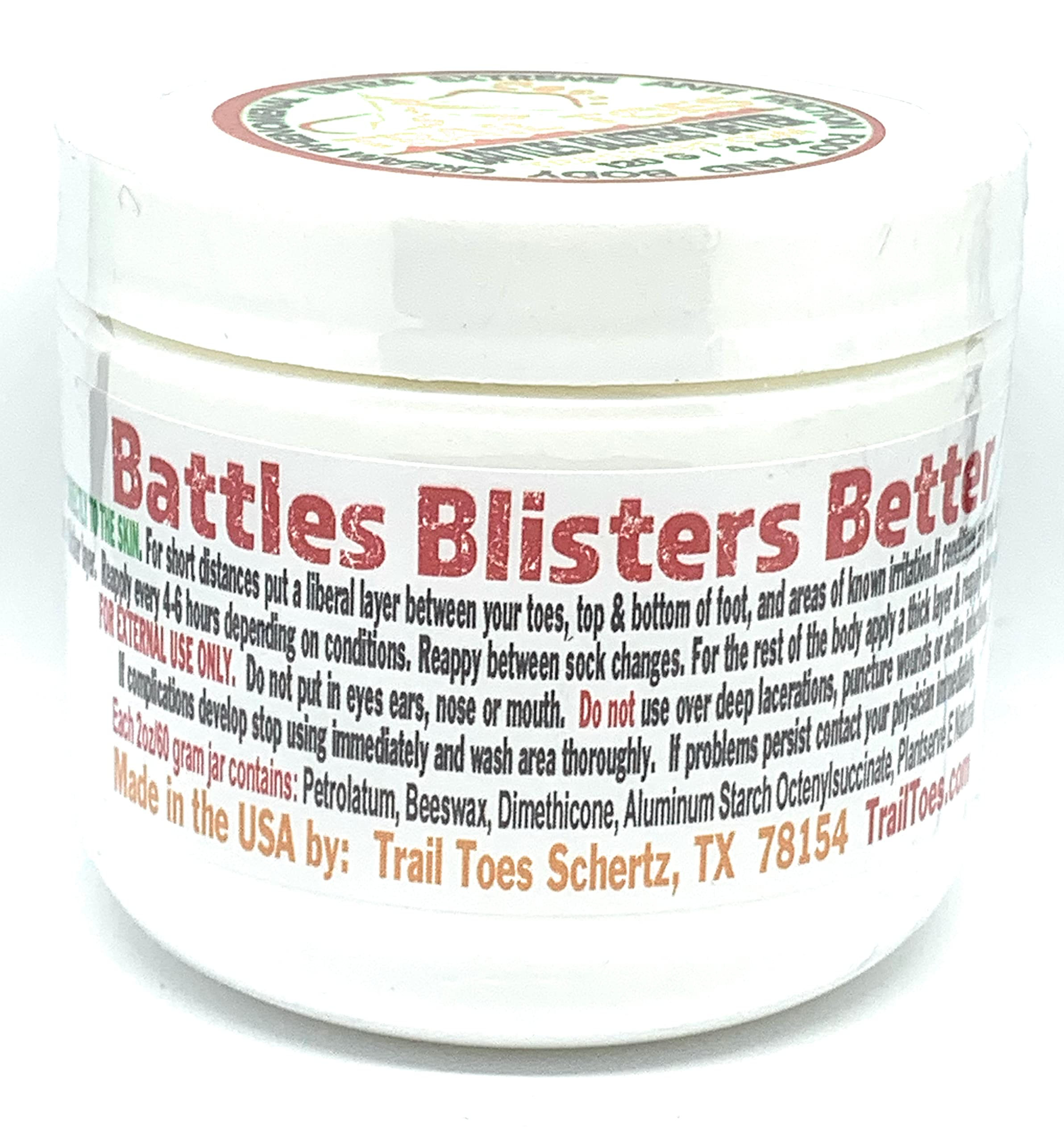 Close-up of Trail Toes cream on moisturized skin with reduced friction.
