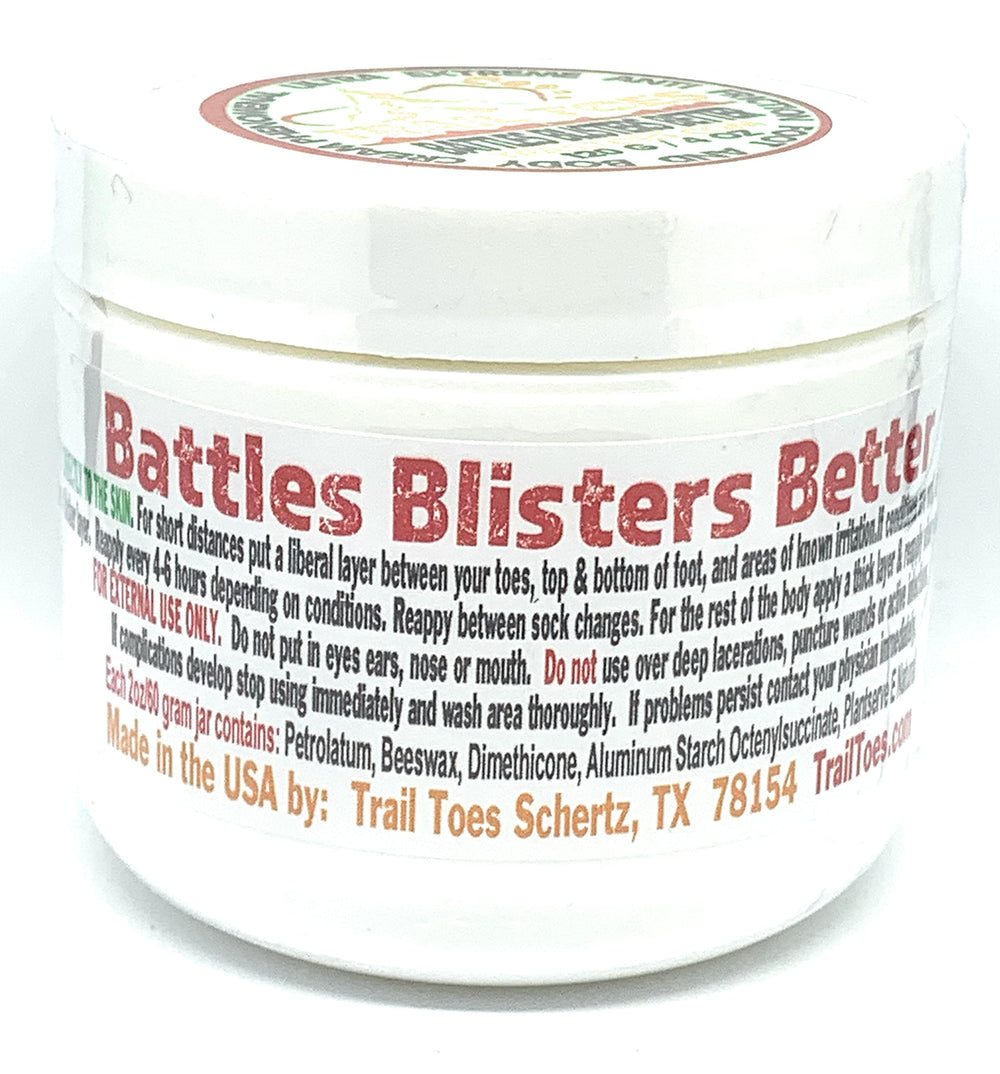 Close-up of Trail Toes cream on moisturized skin with reduced friction.