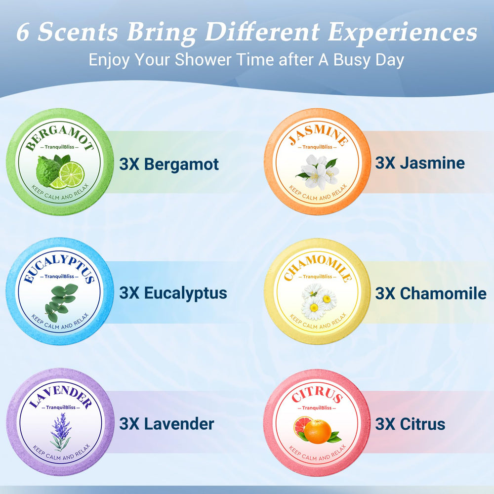 TranquilBliss bombes-douche individuelles: emballage pratique et hygiénique.