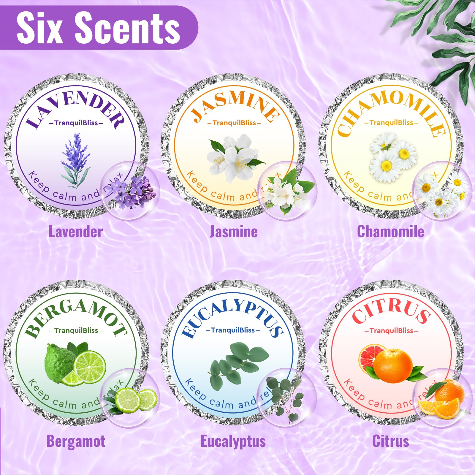 TranquilBliss tablettes douche bergamote pour un arôme équilibré et apaisant.