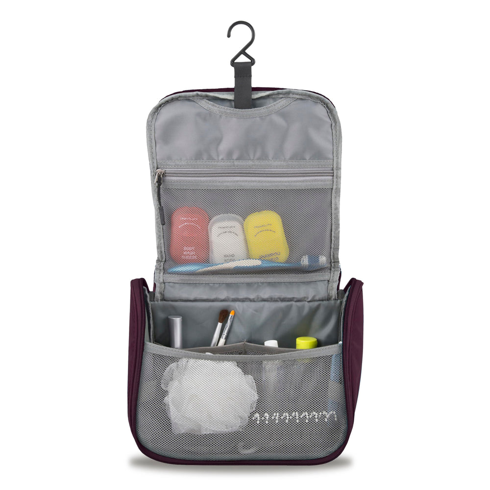 Trousse Travelon suspendue avec anse pratique pour accrocher et gagner de l’espace.