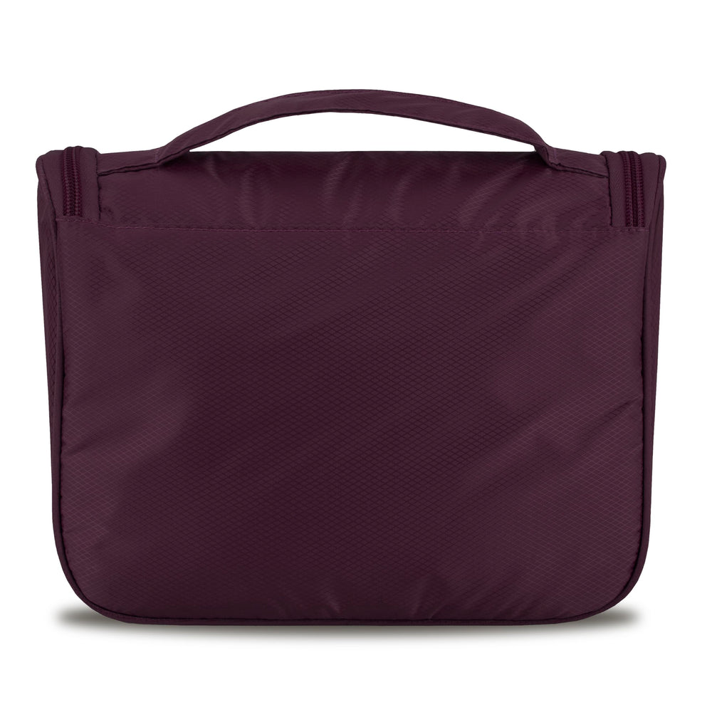 Trousse Travelon suspendue au motif diamant ripstop, durabilité en voyage.