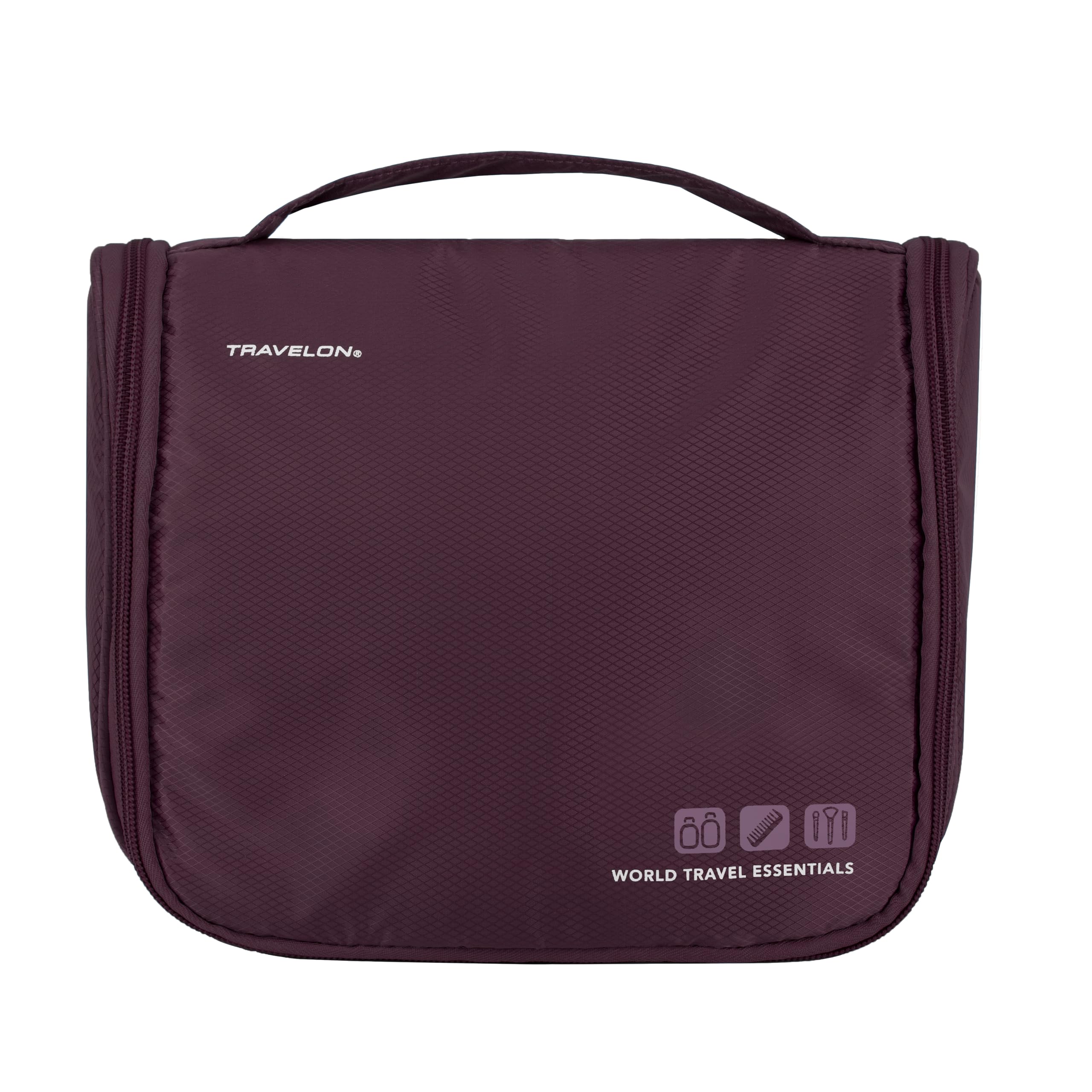 Trousse Travelon avec grand compartiment pour accessoires de toilette.