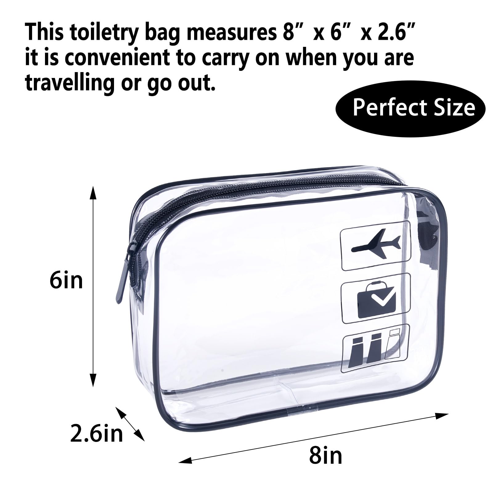 TREALDATE fermeture éclair proche sur la trousse transparente, accès rapide en déplacement.
