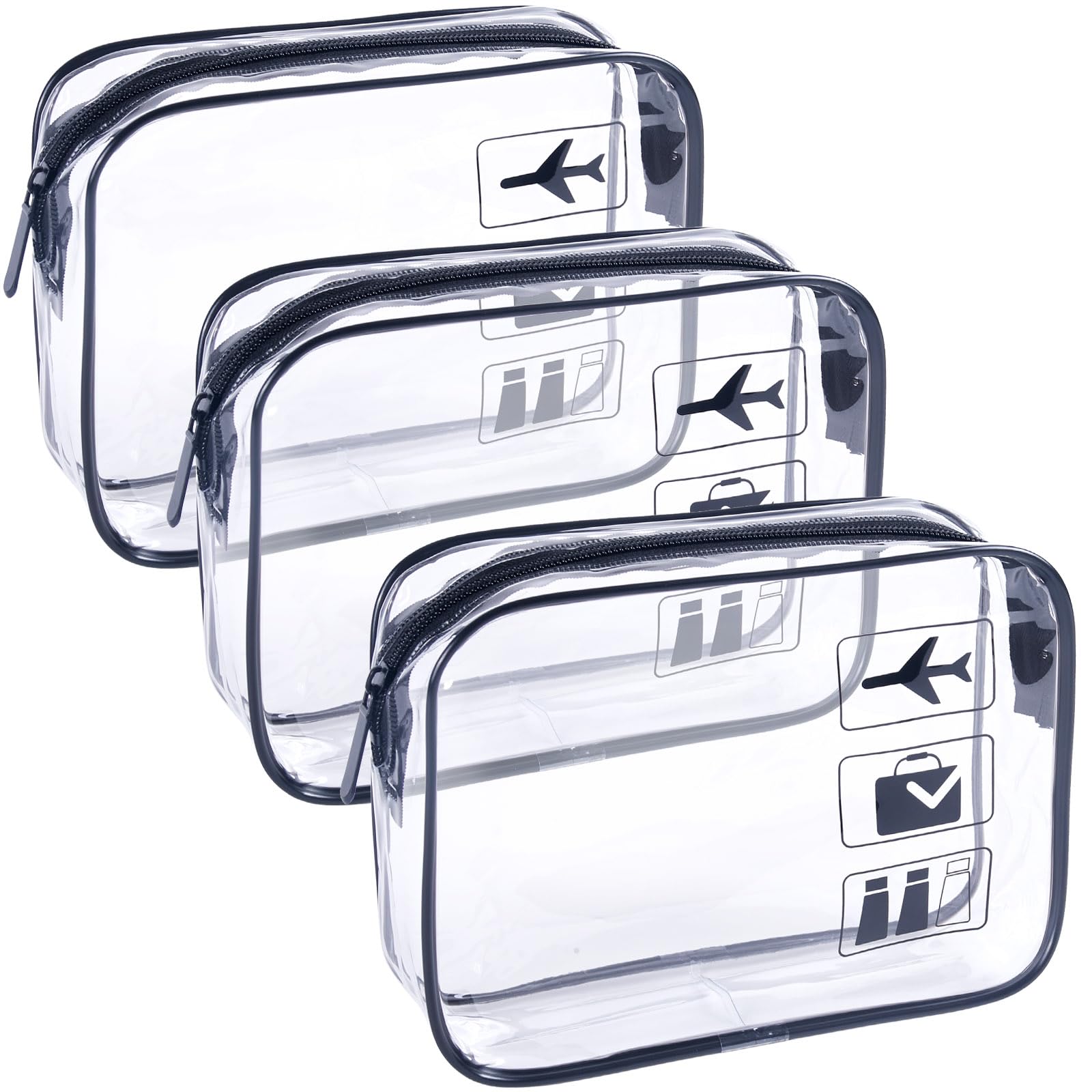 TREALDATE trousse transparente ensemble 3 pièces vue avant, pratique pour l'organisation en voyage.