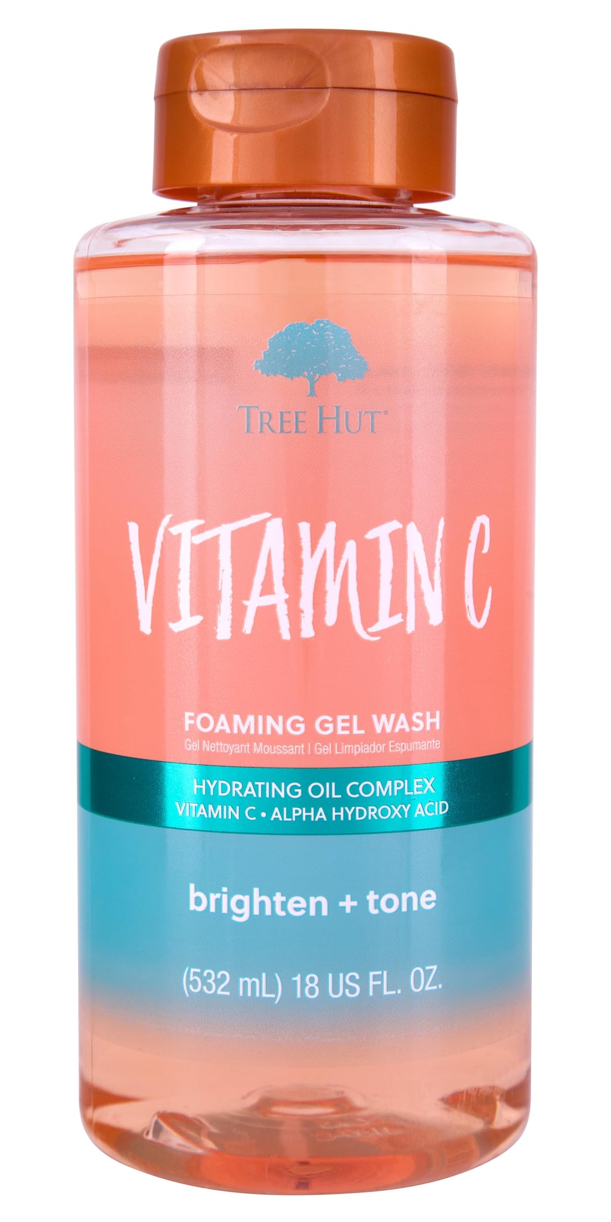 Bouteille Tree Hut vitamine C, gel moussant parfumé et hydratant prêt à l'emploi.