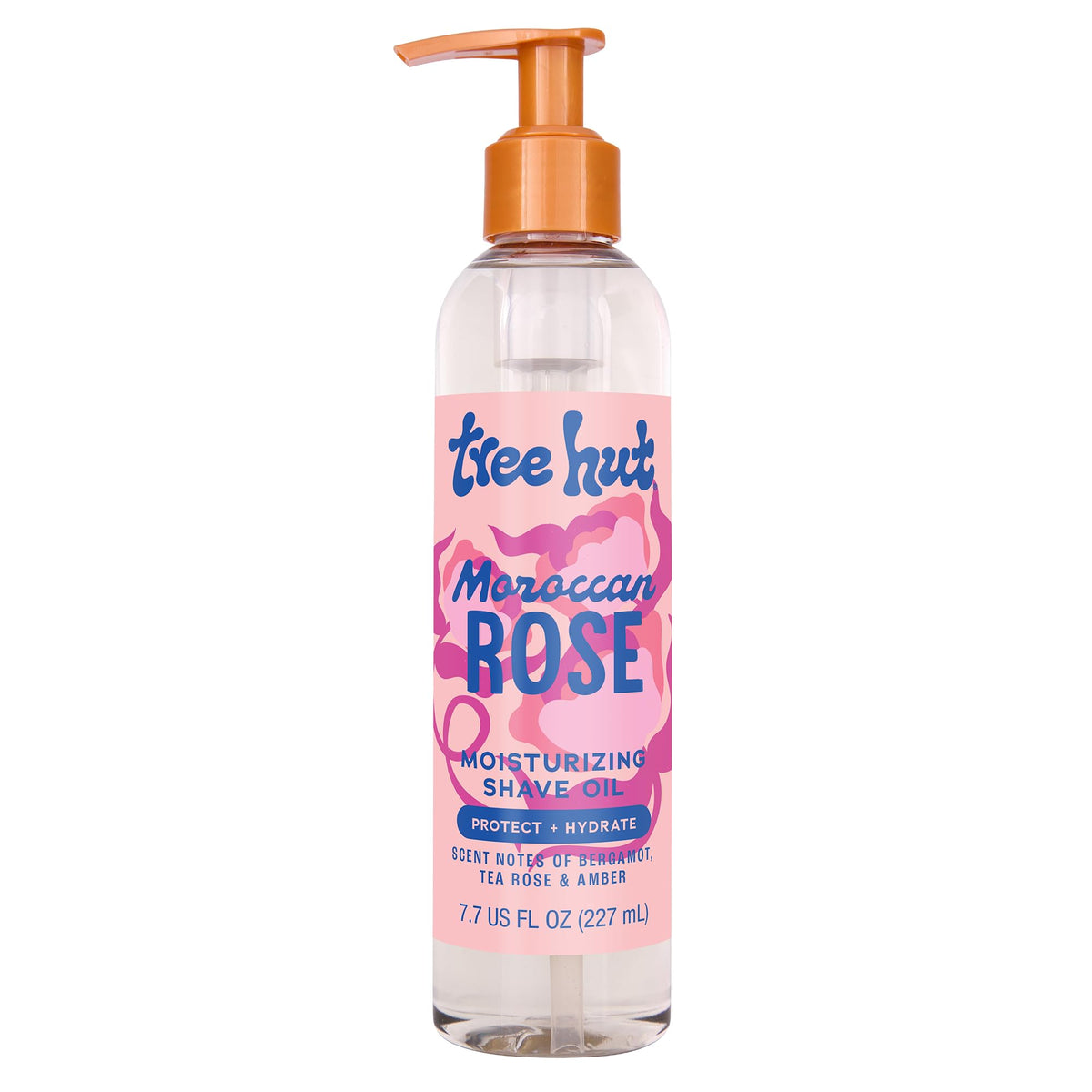 Tree Hut huile de rasage Rose Marocaine, flacon élégant et hydratation douce.