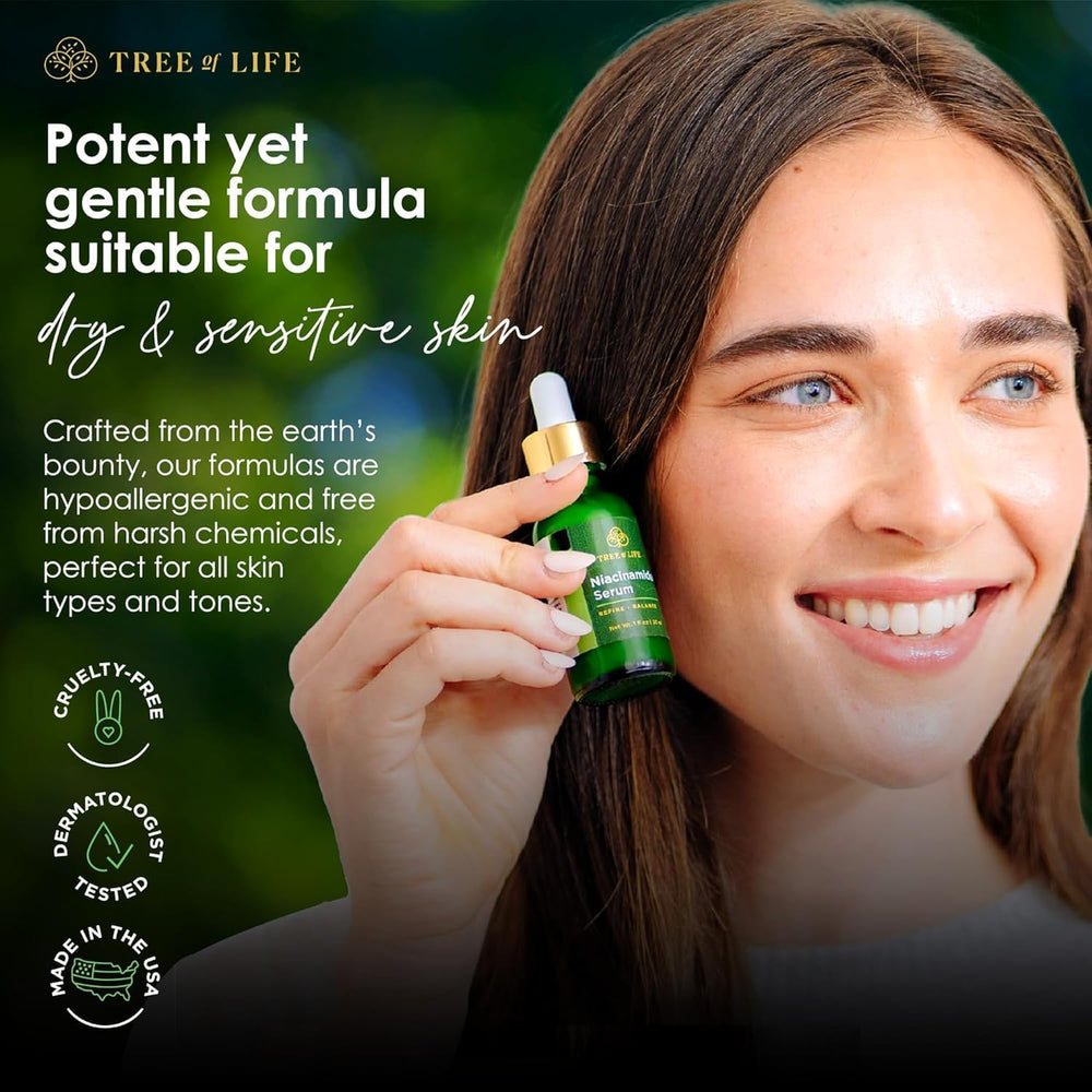 Niacinamide Tree of Life Beauty peut aider à estomper les taches.