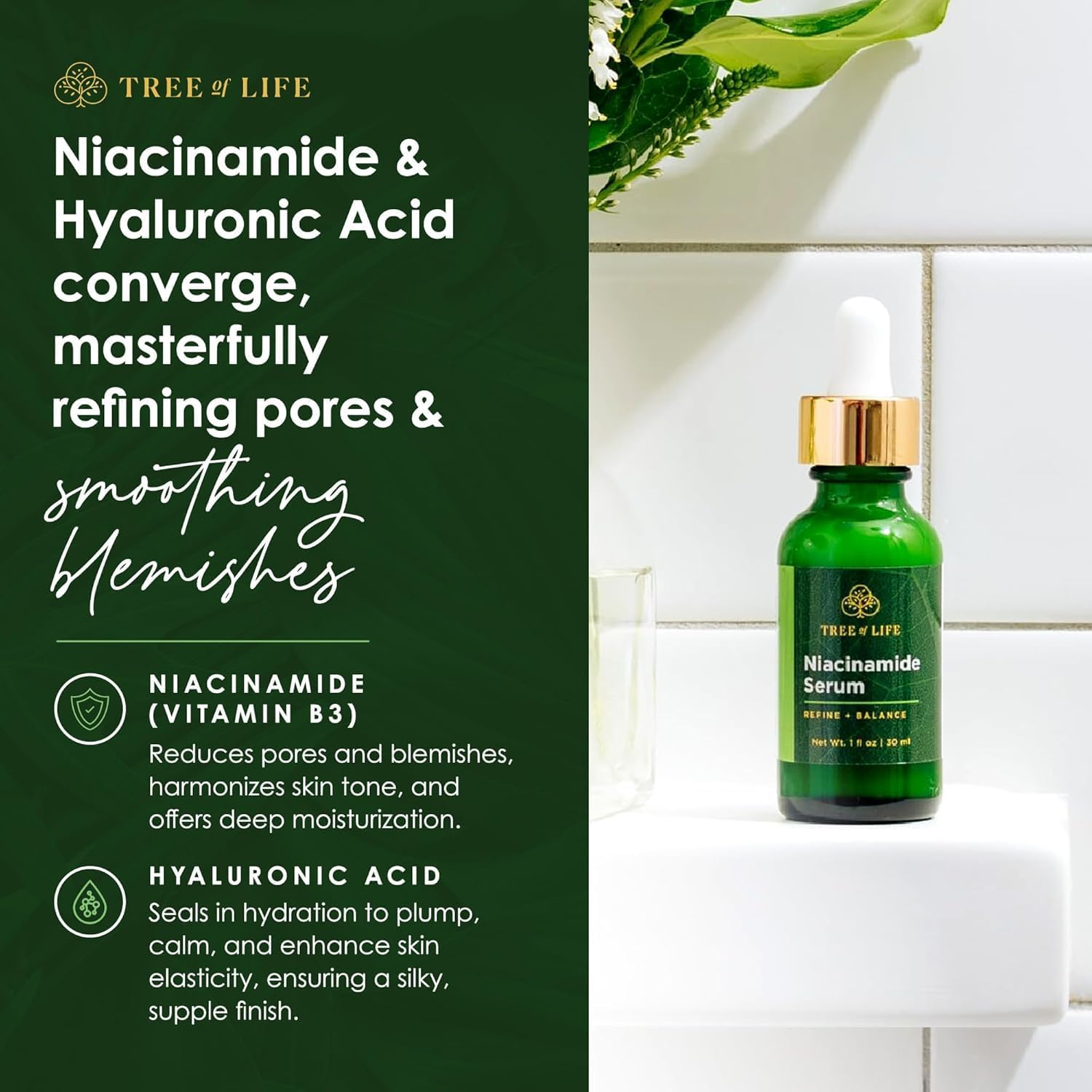 Texture légère du Tree of Life Beauty Niacinamide, peau plus lisse.