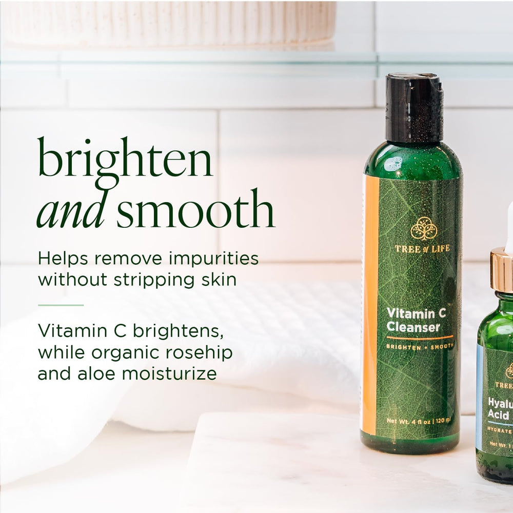 Close-up of creamy lather from Tree of Life Beauty Vitamin C Cleanser for gentle makeup removal.