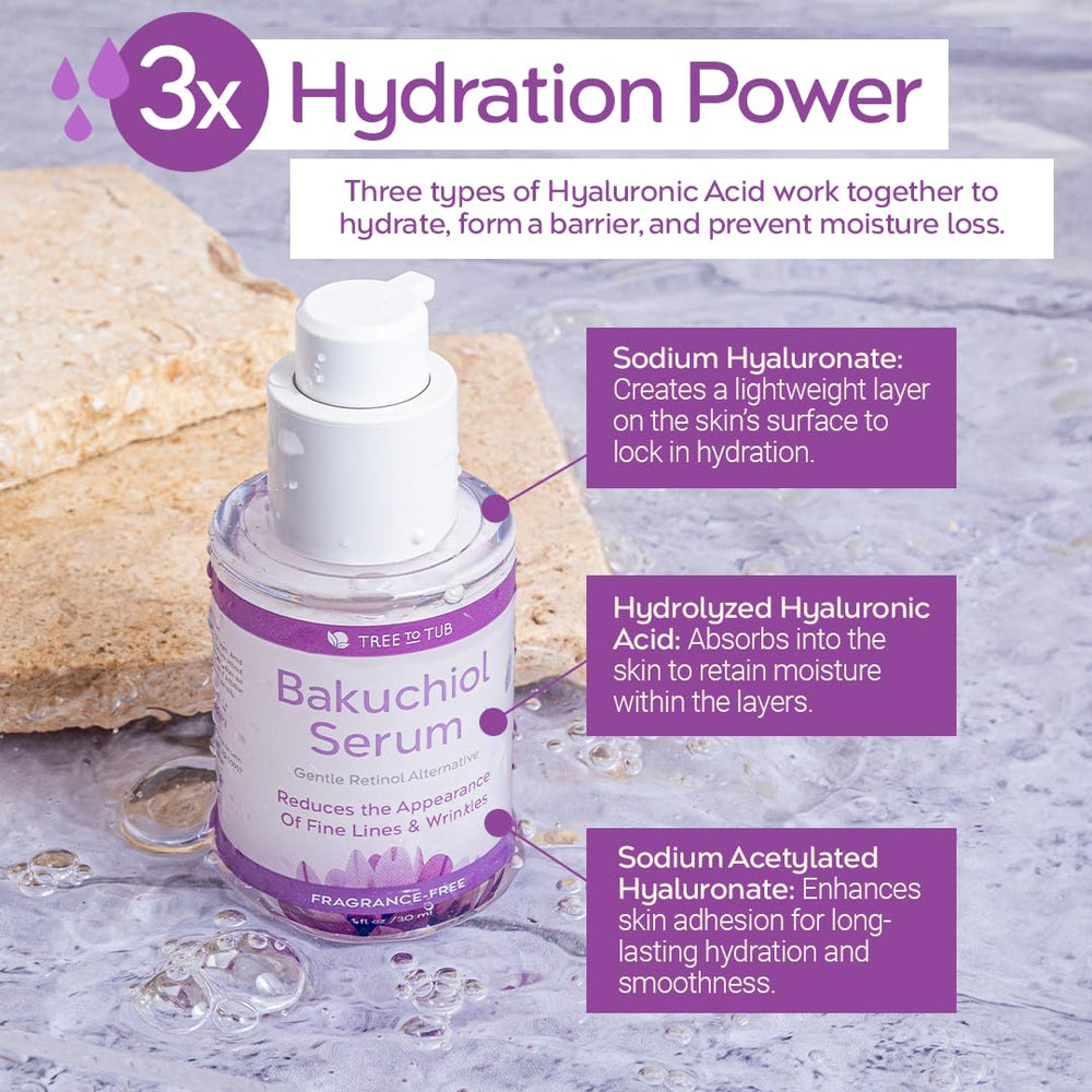 Tree To Tub Bakuchiol Serum Visage, packaging élégant et pratique sur l'étagère.