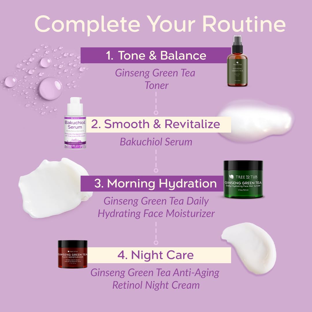 Tree To Tub Bakuchiol Serum Visage, routine beauté en 2 étapes après nettoyage.