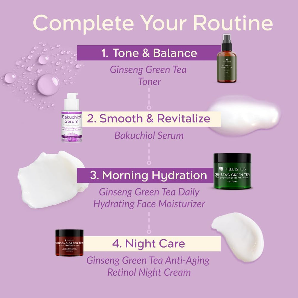 Tree To Tub Bakuchiol Serum Visage, routine beauté en 2 étapes après nettoyage.