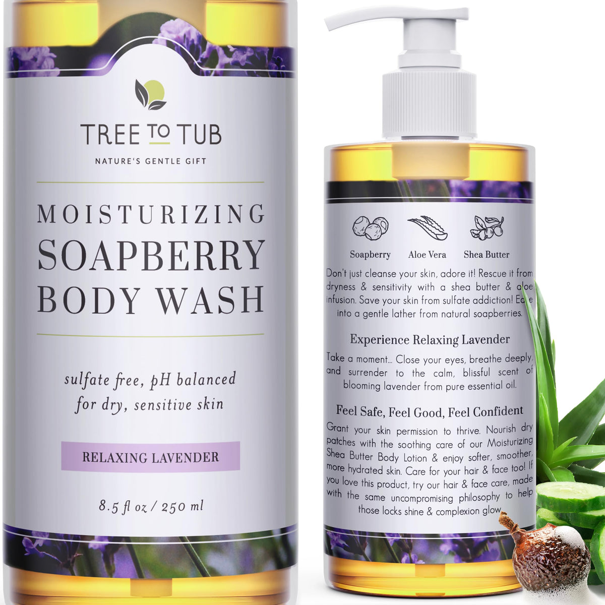 Tree to Tub Lavande – bouteille douche hydratante pour peau sensible