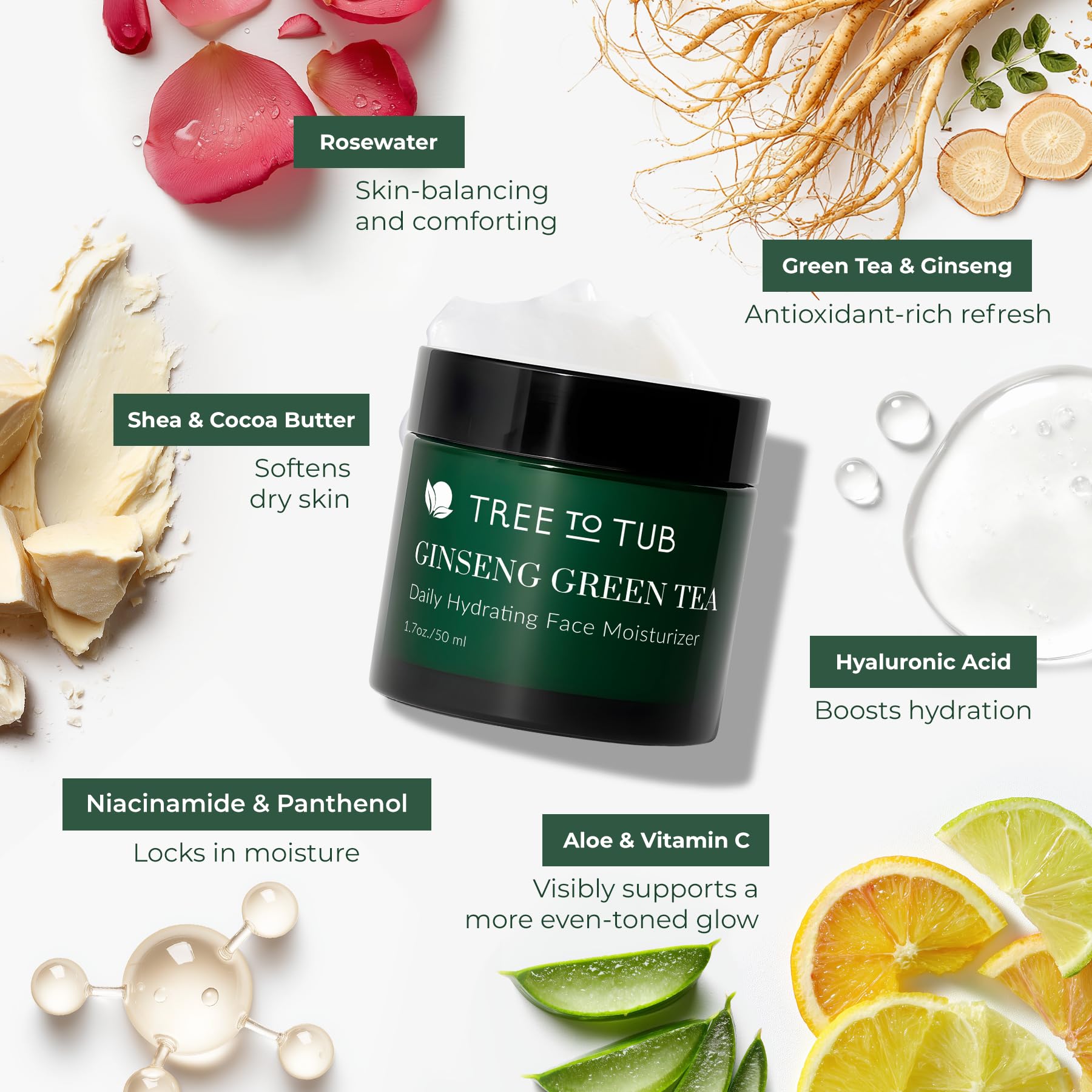 Tree To Tub Ginseng Naturel: revitalise et hydrate en profondeur.