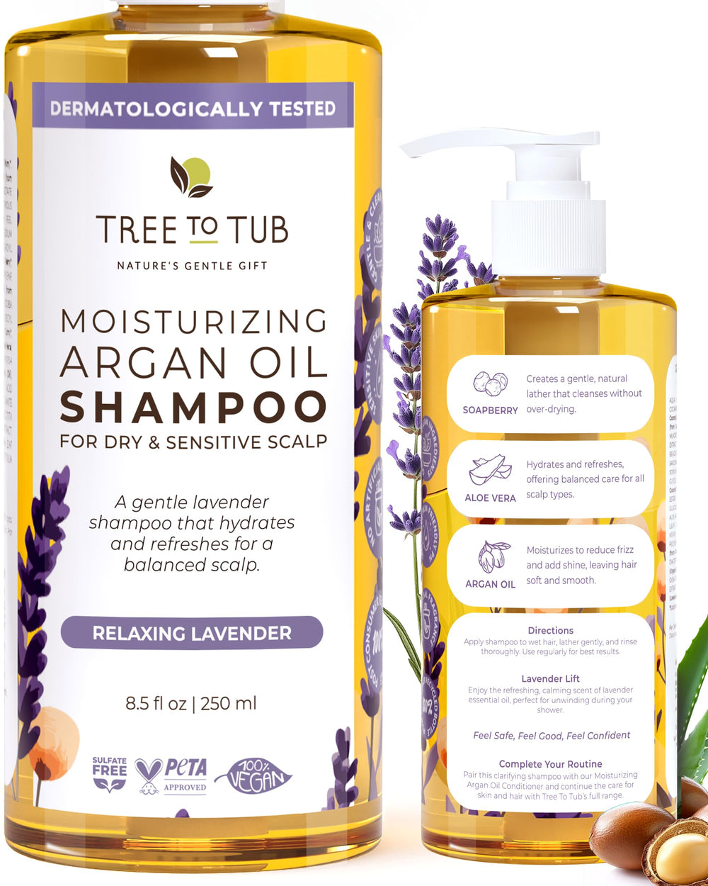 Tree to Tub Shampoing Lavande: bouteille élégante pour cuir chevelu sensible et cheveux secs