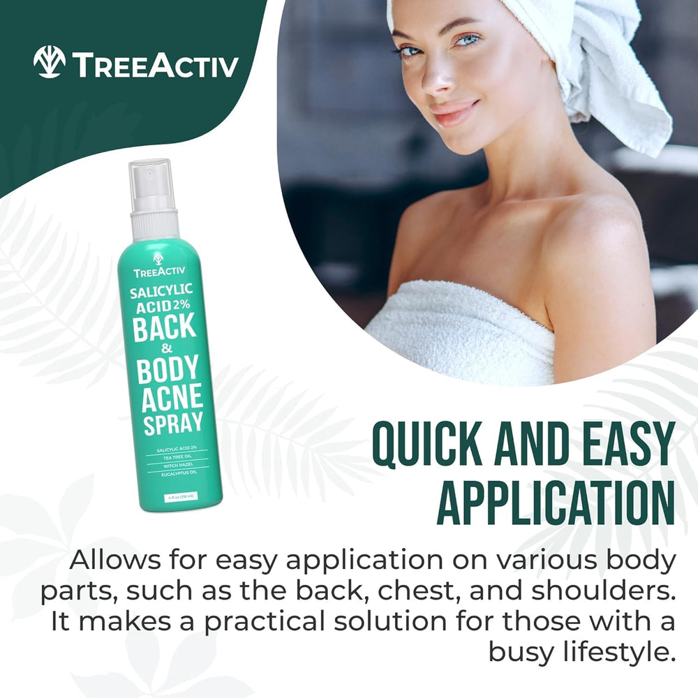 TreeActiv spray corps: utilisation sur torse et épaules pour peau plus claire.