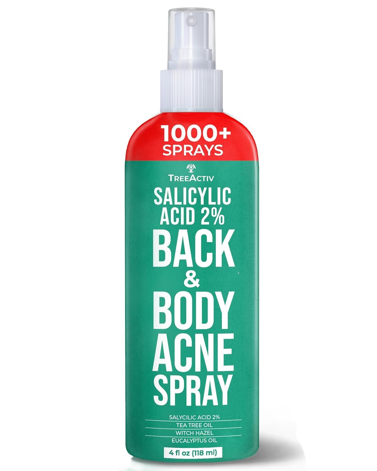 TreeActiv spray anti-acné du corps, flacon 4oz, pour peau plus nette.
