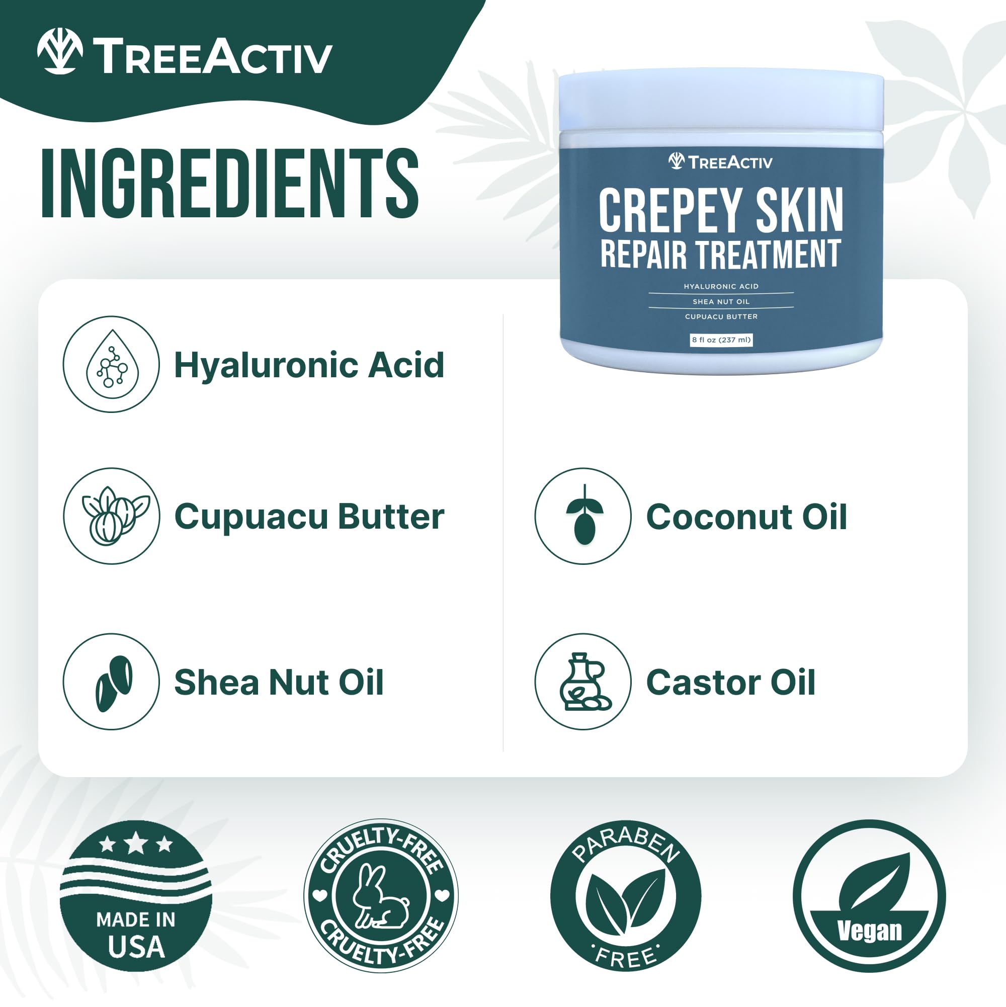 TreeActiv Crème crepée - flacon montrant les huiles botaniques nourrissantes