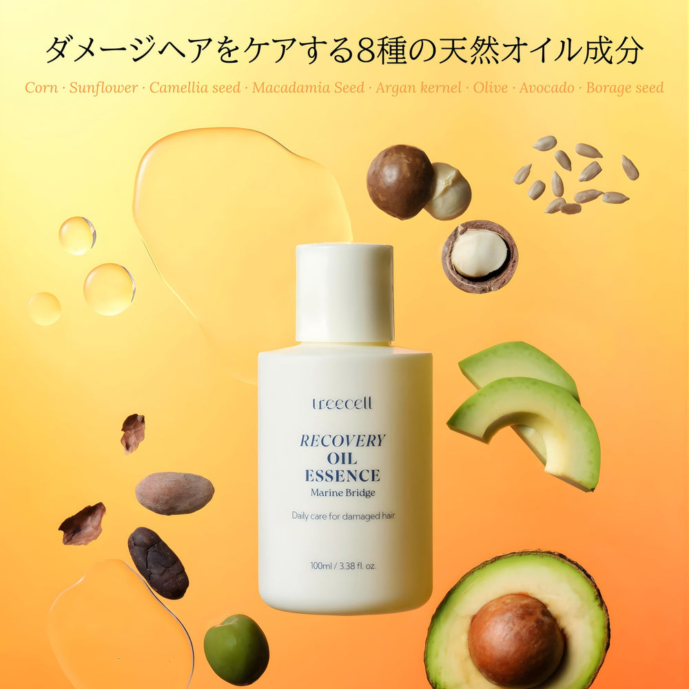 Treecell Recovery Oil Essence – application sur cheveux humides pour une défense thermique.