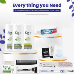Kit TrekTote d'hygiène, emballage transparent, prêt à être distribué dans les espaces communs.