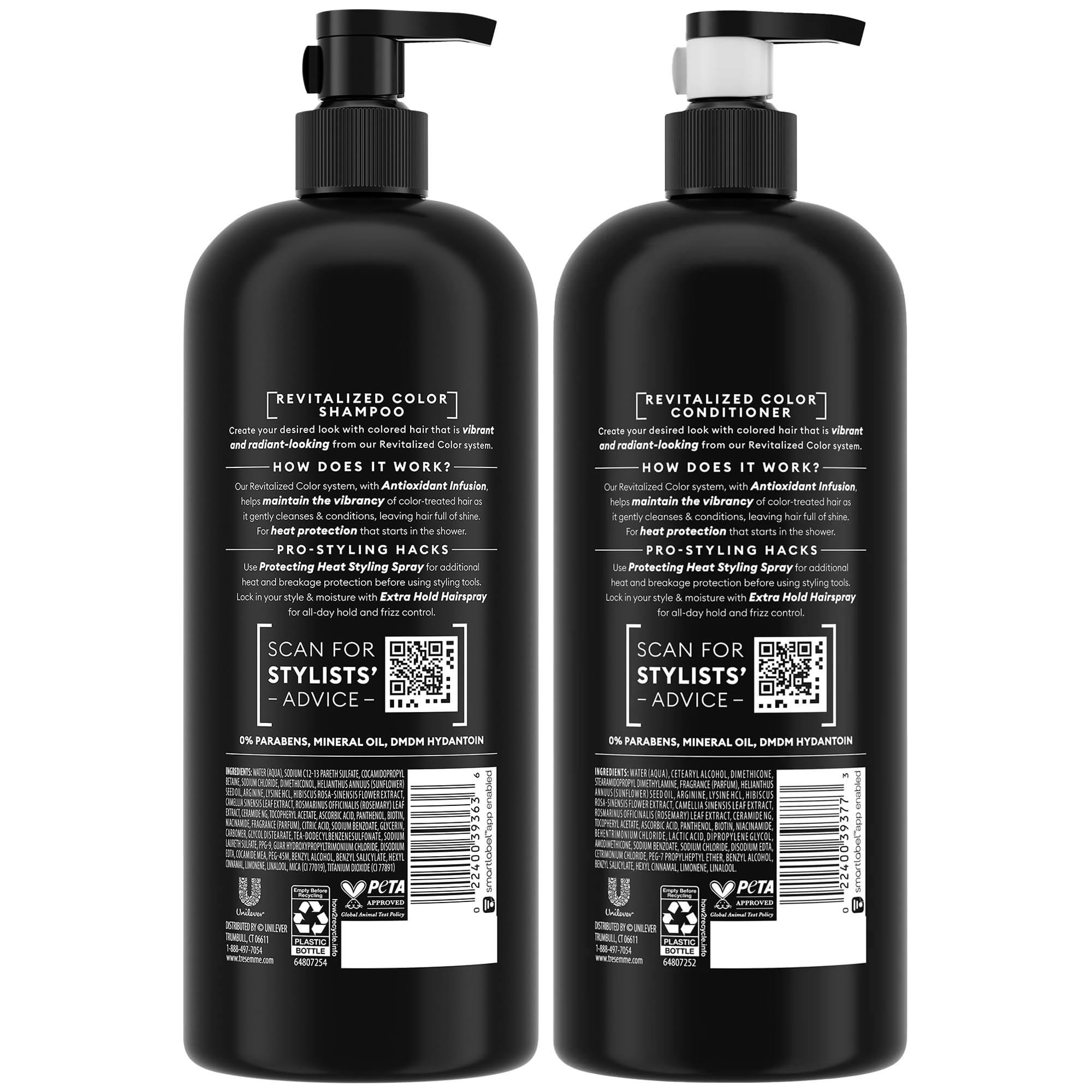 Après-shampoing TRESemmé color dans une bouteille, préserve les couleurs et démêle en douceur.