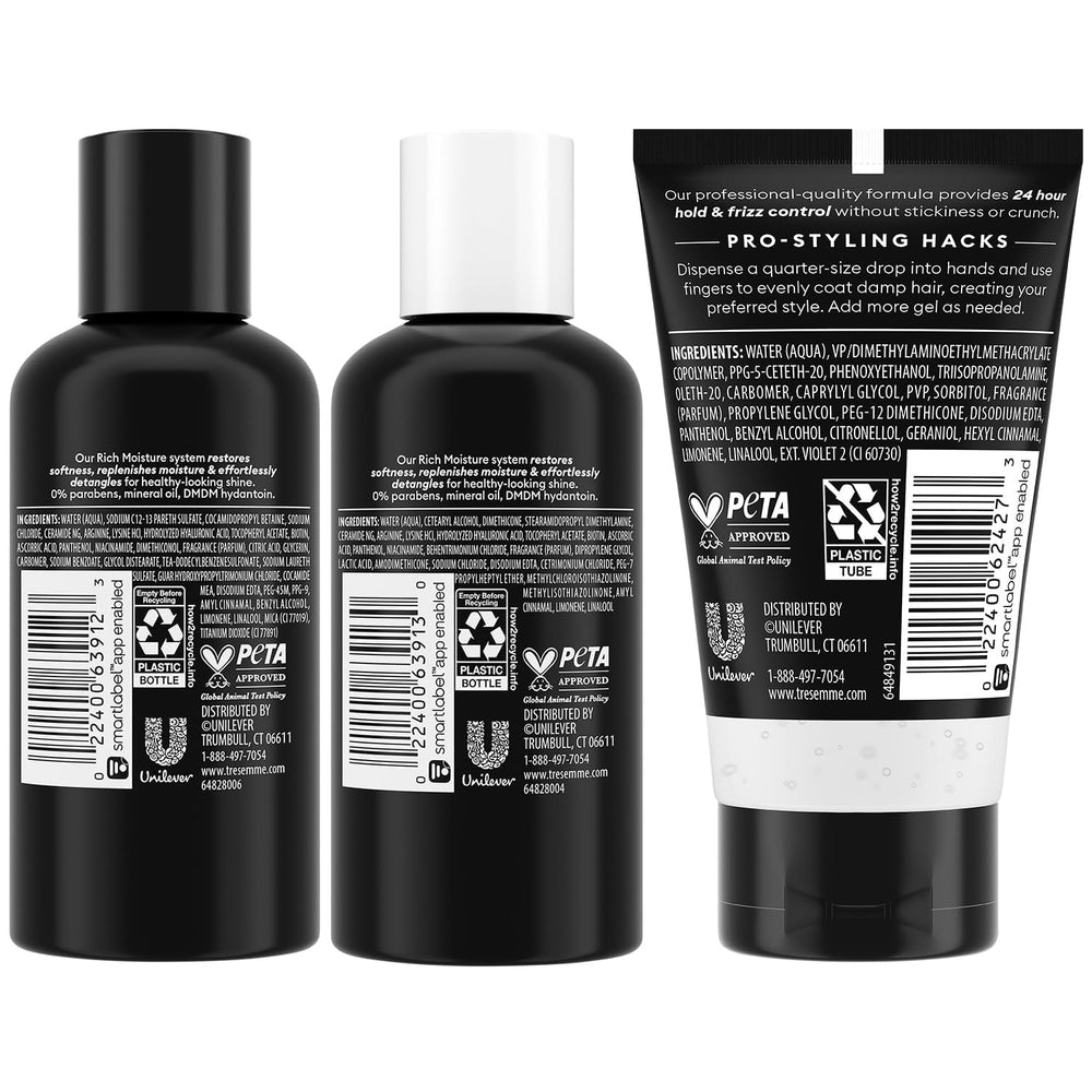 Après-shampoing voyage TRESemmé, bouteille compacte pour cheveux souples et faciles à démêler.