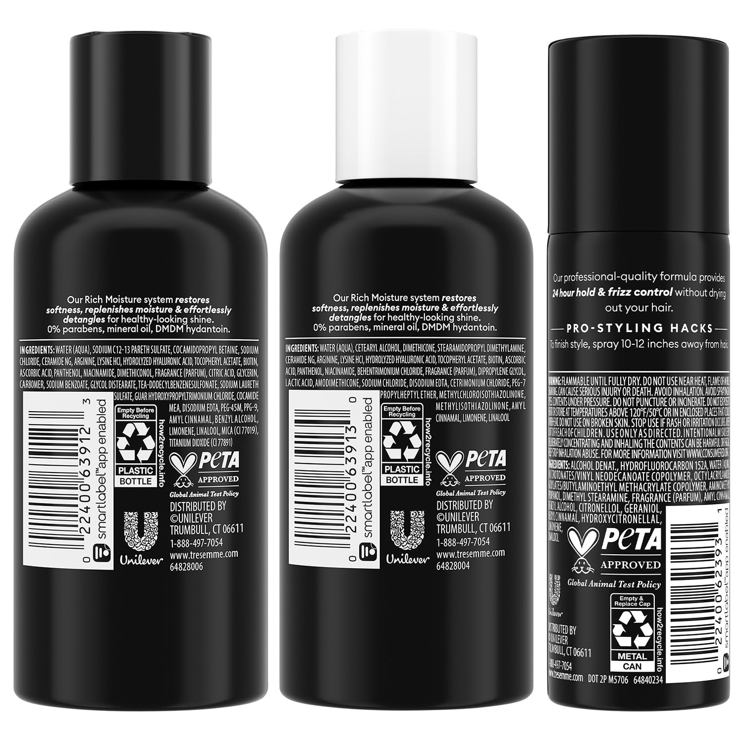 Après-shampooing TRESemmé riche et hydratant, démêlage facile et fibres nourries.