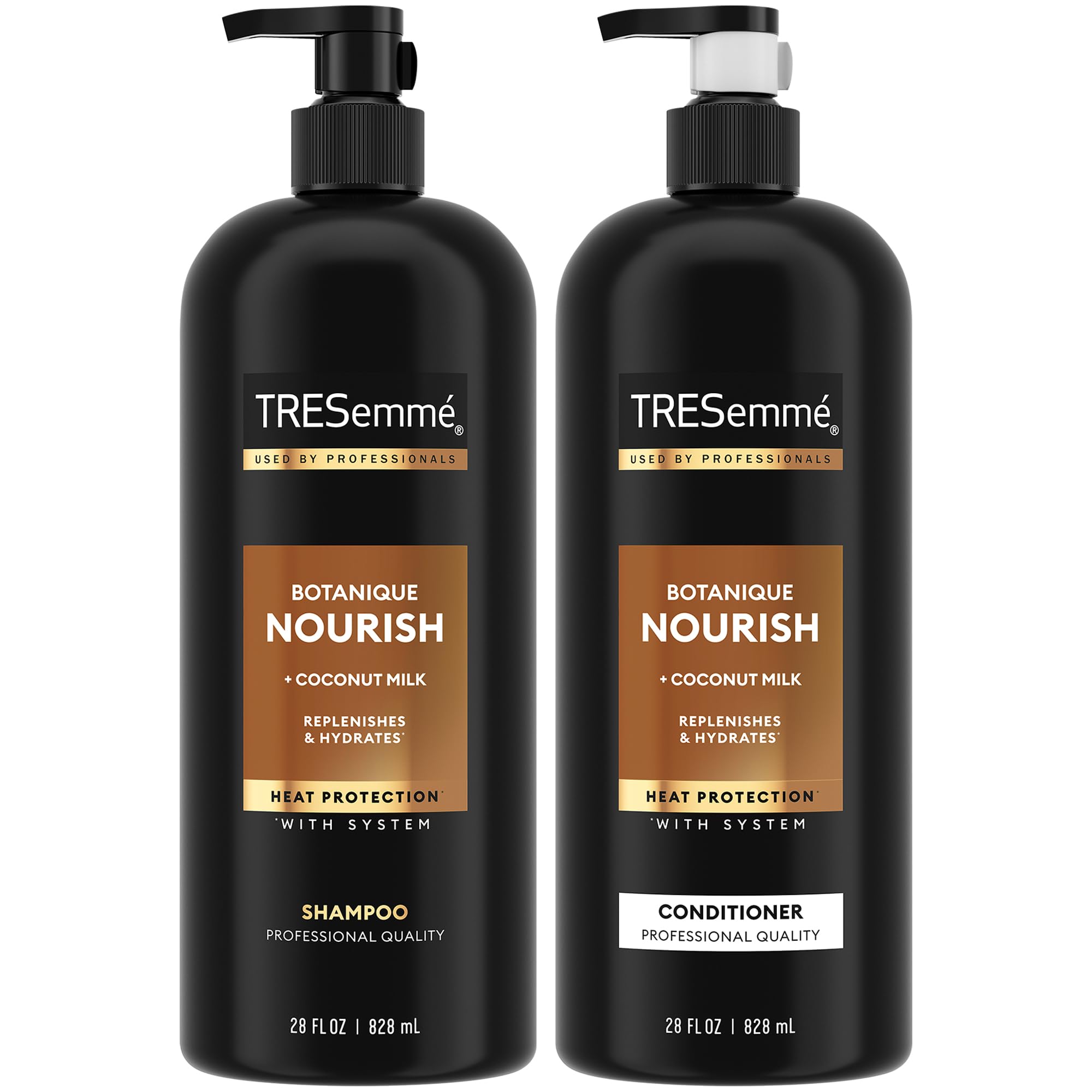 Shampooing Botanique Nourish de TRESemmé en bouteille, hydratation légère pour cheveux soyeux