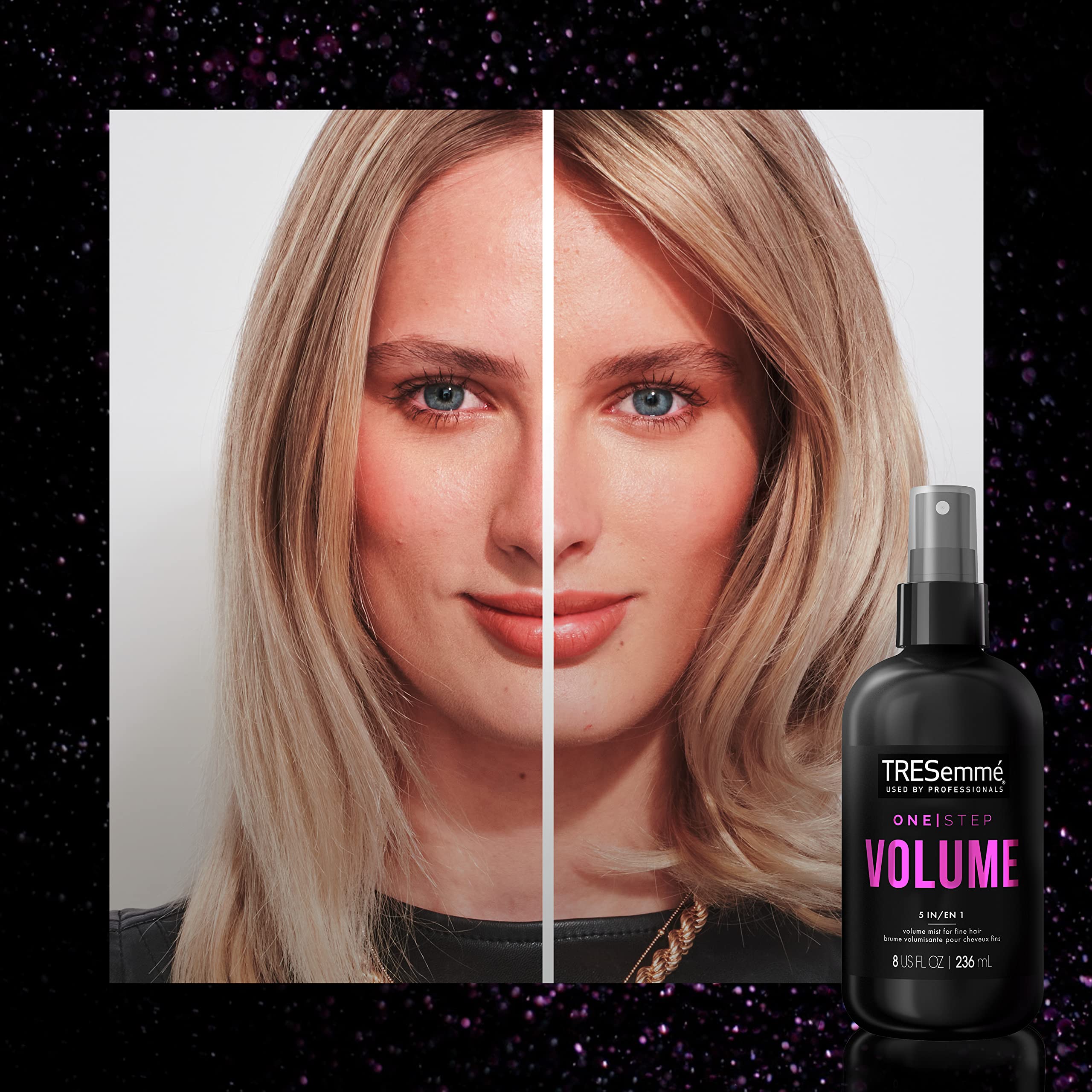 TRESemmé brume volume 5-en-1 appliquer sur cheveux humides pour démarrer le coiffage.