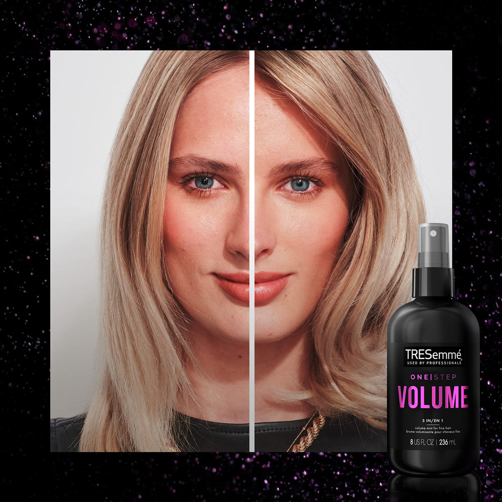TRESemmé brume volume 5-en-1 appliquer sur cheveux humides pour démarrer le coiffage.