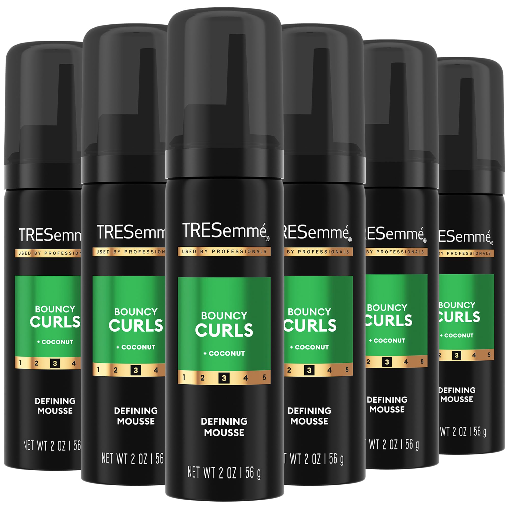 TRESemmé Defining Mousse bottle showing curl definition and lasting hold.